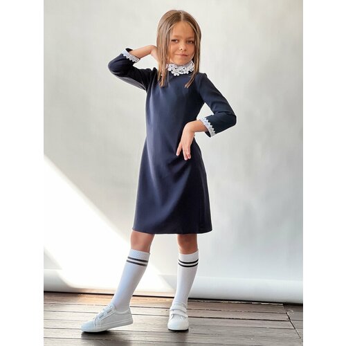 Школьное платье Бушон, размер 152-158, синий рубашка бушон размер 152 158 мультиколор белый