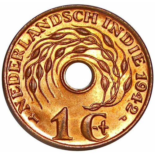 монета нидерландская индия 1 10 гульдена 1941 год p серебро unc 1 цент 1942 Нидерландская Индия, UNC