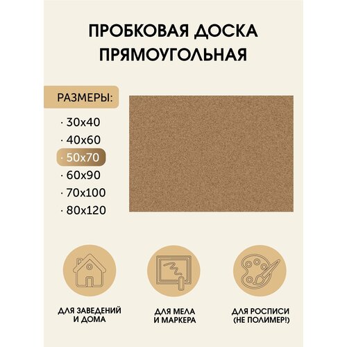 Пробковая доска без рамки 50х70 (см.) на стену для заметок 