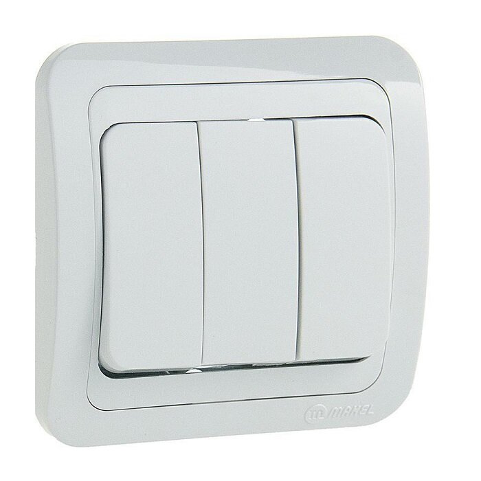 фото Выключатель трехклавишный 1 вход 3 выхода белый Makel Mimoza 22091