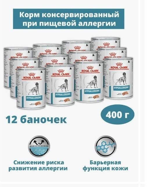 Влажный корм для собак Royal Canin Hypoallergenic Dog при пищевой аллергии 400г х 12 шт.