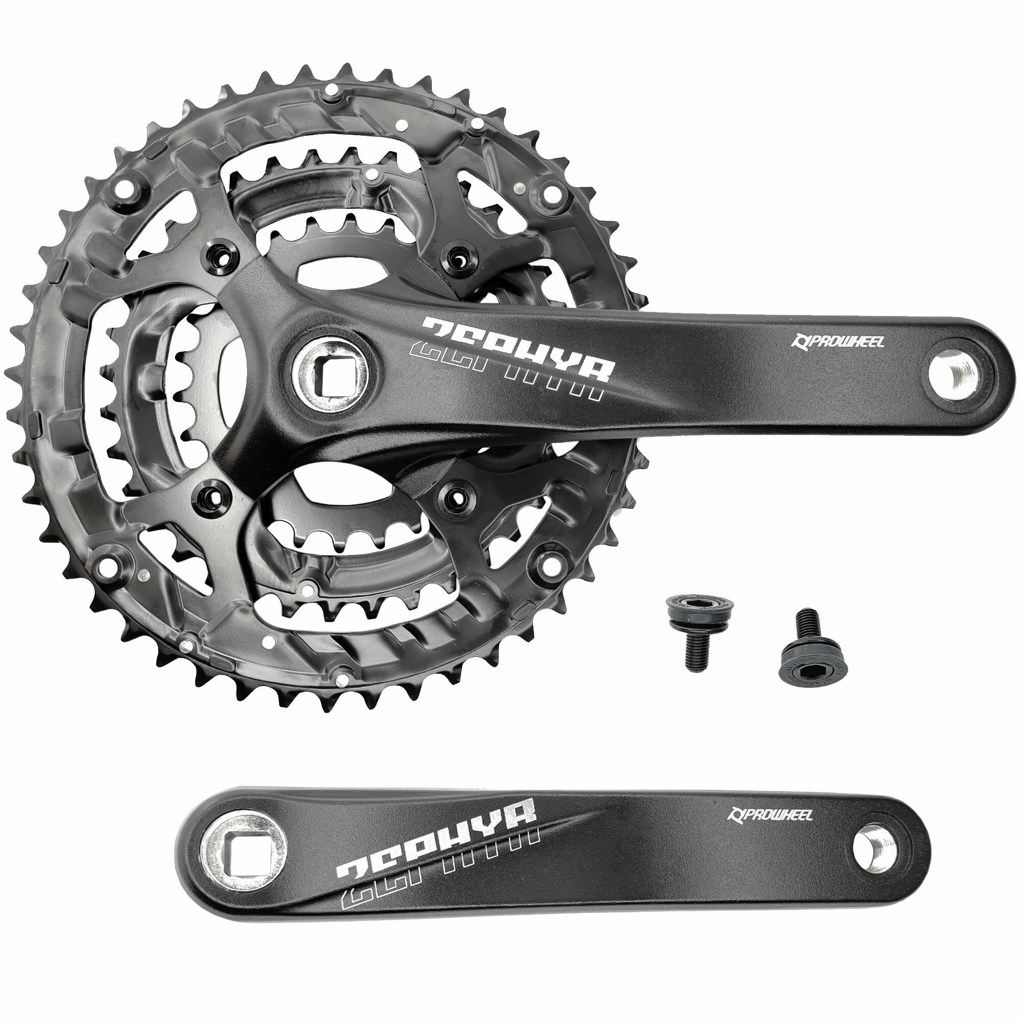 Система шатунов Prowheel MTB Zephyr, разборные звезды 48/36/26, BCD 104/64, шатун 175 мм, под квадрат JIS