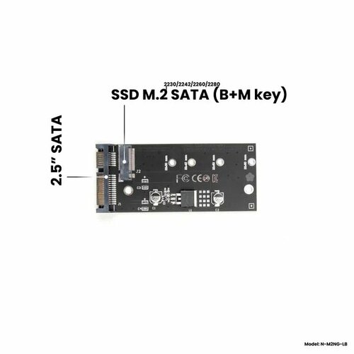 Адаптер-переходник для установки SSD M.2 SATA (B+M key) в разъем 2.5 SATA, черный, NFHK N-M2NG-LB адаптер переходник для установки ssd m 2 sata в разъем ssd lenovo x1 carbon nfhk n x1ng v1