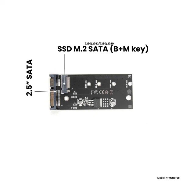 Адаптер-переходник для установки SSD M.2 SATA (B+M key) в разъем 2.5" SATA черный NFHK N-M2NG-LB