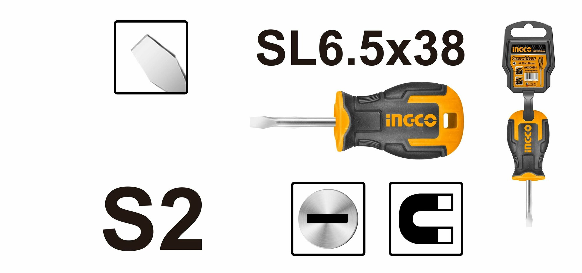 фото Отвертка плоская INGCO SL6.5 x 38 INDUSTRIAL