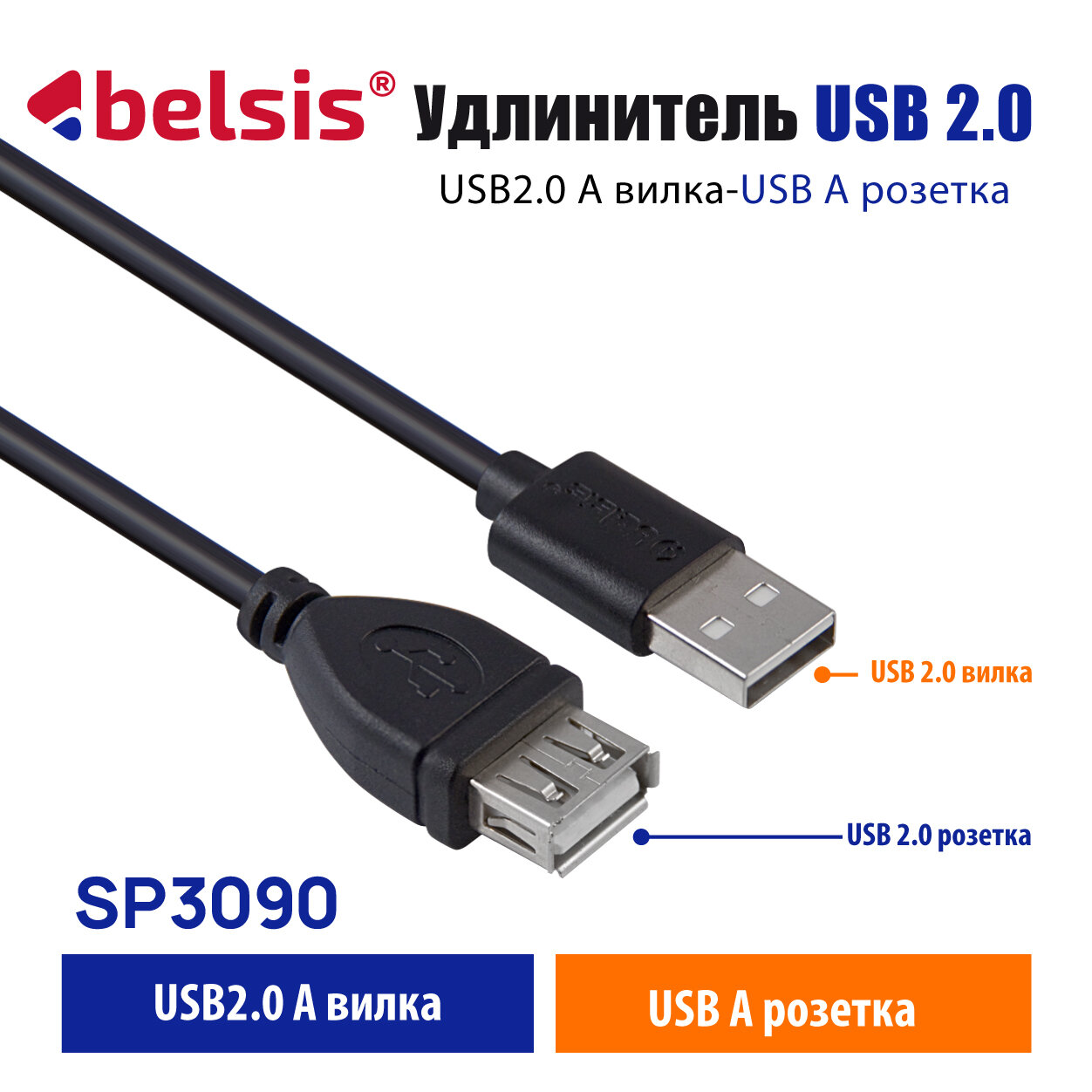 Удлинитель USB 2.0 A Male A Female /18 м/480 Мбт/с / Удлинитель USB для зарядки и синхронизации/ SP3090