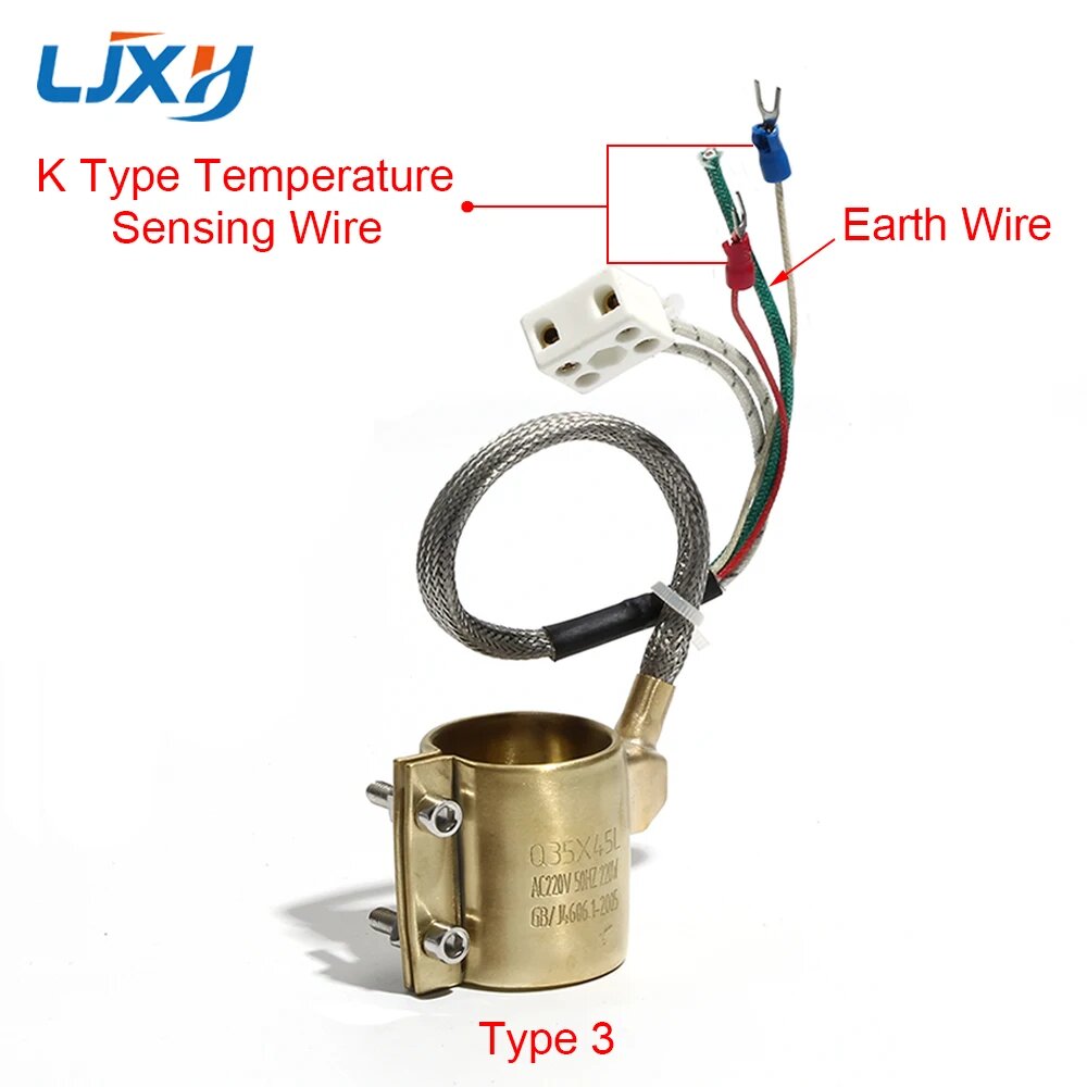LJXH Нагреватель с латунной лентой электрическое нагревательное кольцо 45x35/45x40/45x45/45x50/45x60 мм внутренний диаметр x высота два/три/пять проводов