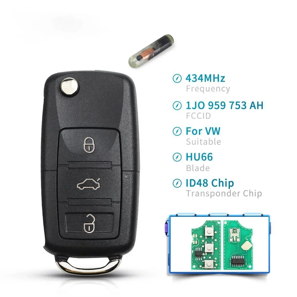 KEYYOU 433 МГц Автомобильный Дистанционный ключ 1J0959753AH для VW Passat Bora Polo Golf Beetle ID48 чип HAA Blade для VW Volkswagen флип-ключ, Remote Key