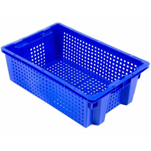Ящик овощной для овощей и фруктов полимерный, многооборотный, перфорированный, синий, 600х400х200 мм