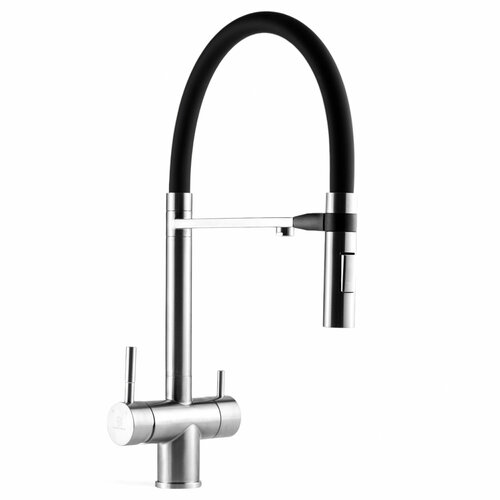 Смеситель кухонный, гибкий излив с фиксацией магнит , с двойным выпуском воды для фильтра