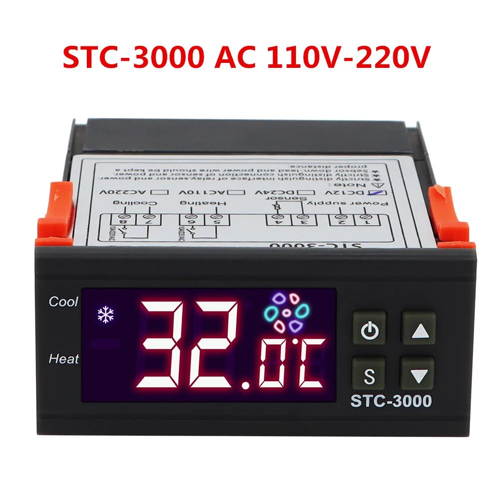STC-3000 термостат, регулятор температуры 12 В 24 В 220 В, цифровой нагреватель, кулер, термометр для инкубатора, гигрометр, STC-3000 110V-220V