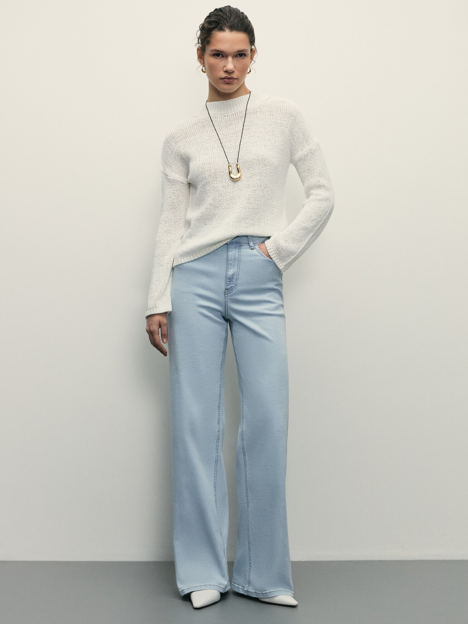 Джинсы широкие Zarina wide leg, размер M (RU 46)/170, голубой