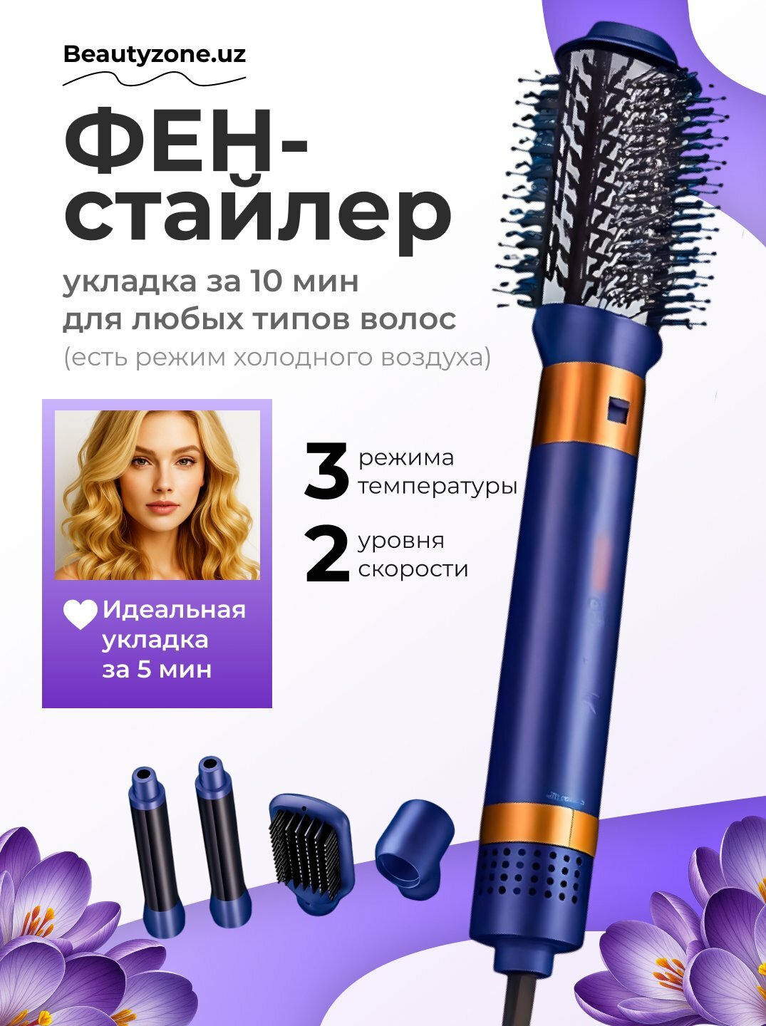 Фен-щетка профессиональная VGR V-487 , 2 режима, защита от перегрева
