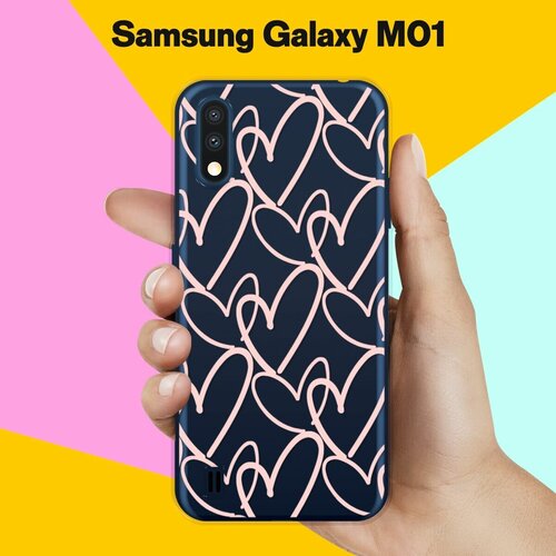 Силиконовый чехол на Samsung Galaxy M01 Розовые сердца / для Самсунг Галакси М01 силиконовый чехол на samsung galaxy m01 розовые горы для самсунг галакси м01