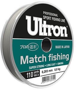 Монофильная леска для рыбалки ULTRON Match Fishing 0,181 мм, 3,8 кг, 100 м, светло-голубая, 1 штука