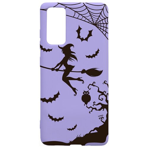 фото Силиконовый чехол-накладка silky touch 3d для galaxy s20 fe с принтом "witch on a broomstick" сиреневый gosso