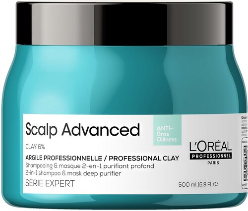 Loreal Professionnel Шампунь-маска 2-в-1 Scalp Advanced для жирной кожи головы Serie Expert, 500 мл