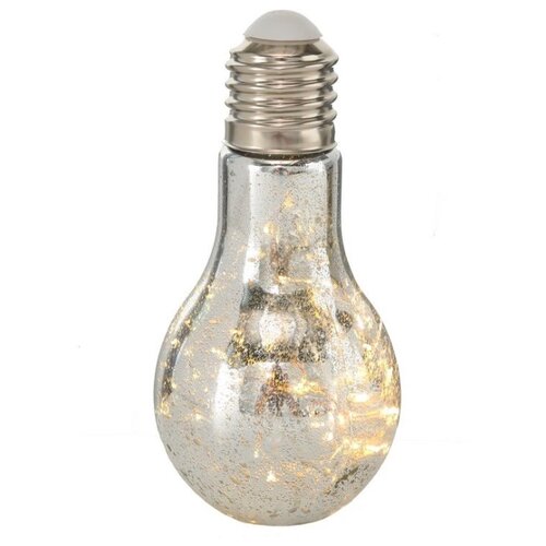 фото Декоративный светильник ретро лампа - сильбо, стекло, прозрачный, 15 тёплых белых микро led-огней, 20 см, батарейки., boltze