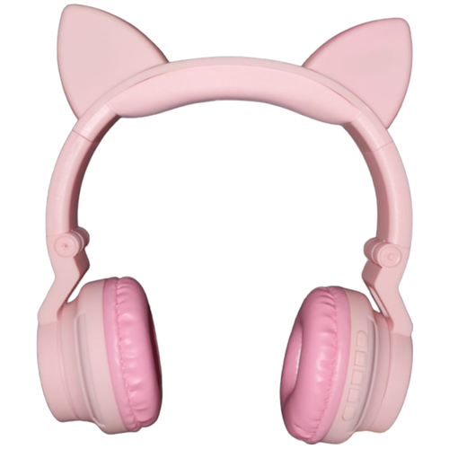 Беспроводные накладные наушники KT-43 с ушками Music Cat Lame / детские блютуз наушники/pink