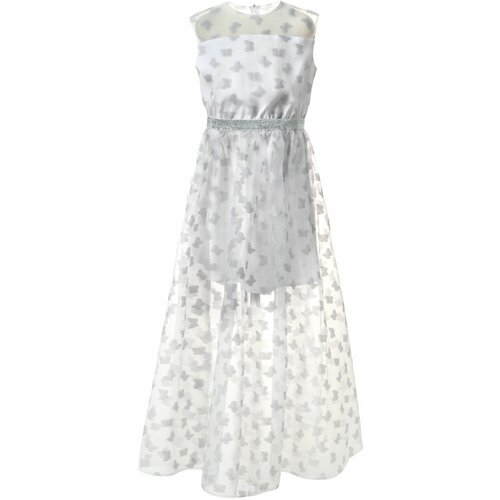 фото Платье андерсен, нарядное, анималистический принт, размер 140, серый, белый