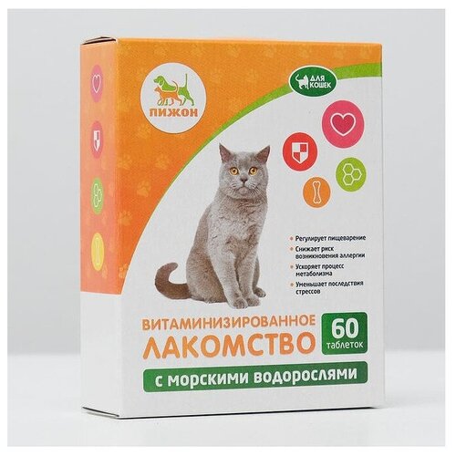 Лакомства Пижон для кошек с морскими водорослями 60 табл 90₽