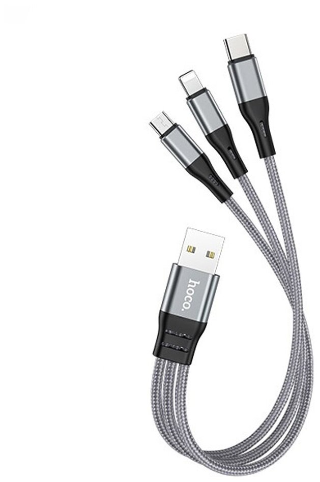 Кабель 3в1 HOCO X47 USB To Lightning/Type-C/Micro-USB 0.25м