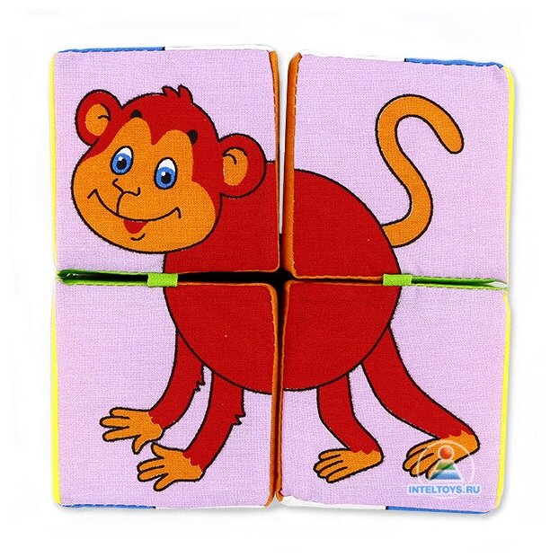 Мякиши 210M Игрушка кубики "Собери картинку" (Животные Африки) с перемычкой, 4 кубика - фото №7