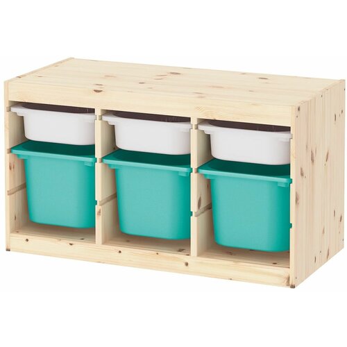 Стеллаж труфаст 93х44х52 см с белыми (3 шт) и бирюзовыми (3 шт) контейнерами IKEA