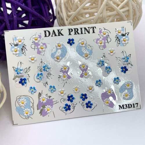 Металлизированные 3D cлайдеры для маникюра (водные наклейки) для дизайна ногтей Ромашки и фиалки