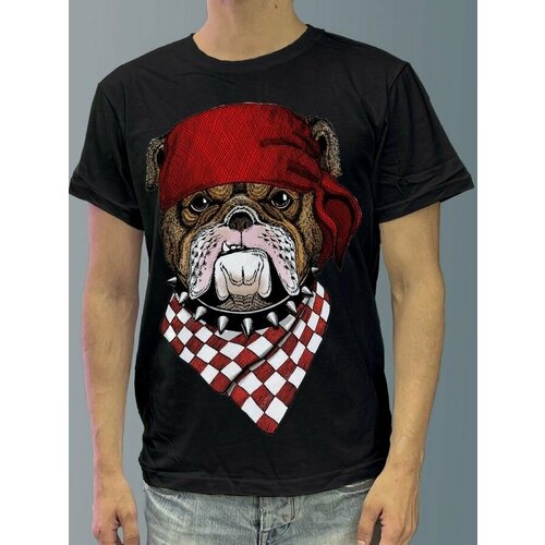 фото Футболка мужская черная из хлопка с dtf рисунком животные хипстеры - 3687 будь на стиле