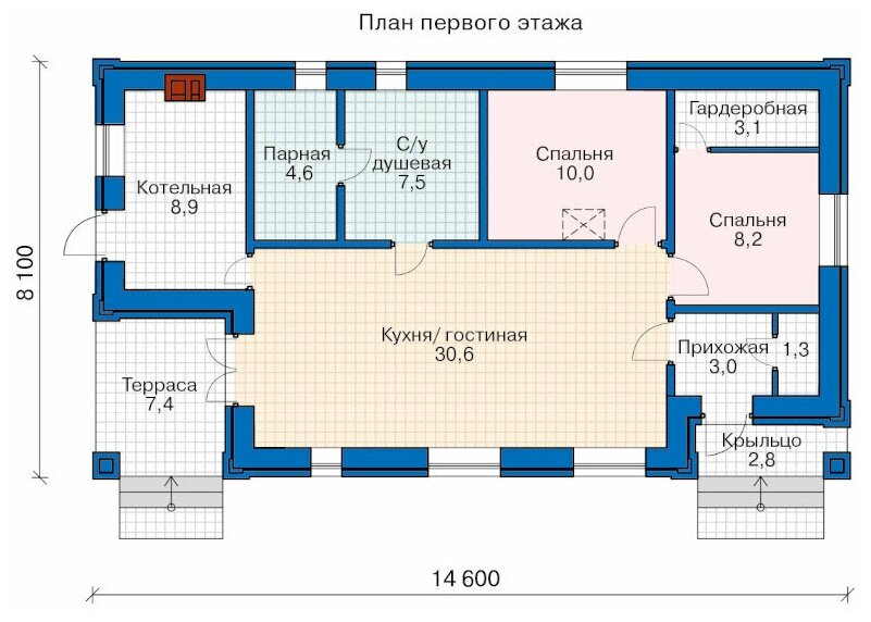 Проект дома Catalog-Plans-91-15AL (77квм, 14.6х8.1м, газобетон 400) - фотография № 2