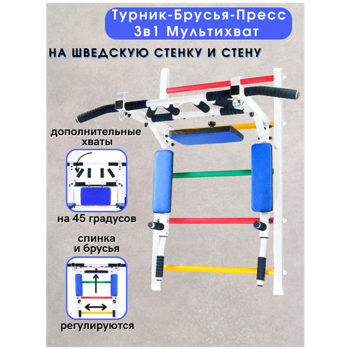 Турник Мультихват на Шведскую стенку Бело-Синий