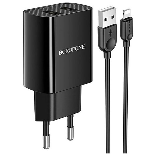 СЗУ Lightning на 2 USB 2.1A BA53A Borofone (EU) черный сетевое зарядное устройство borofone ba53a 2xusb 2 1 а кабель lightning 1 м белое