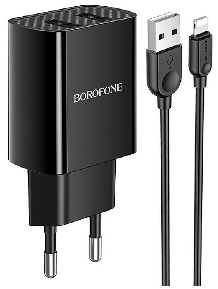 Адаптер сетевой с кабелем Borofone BA53A Powerway, 2USB, 5V, 2.1A, 10W +lightning