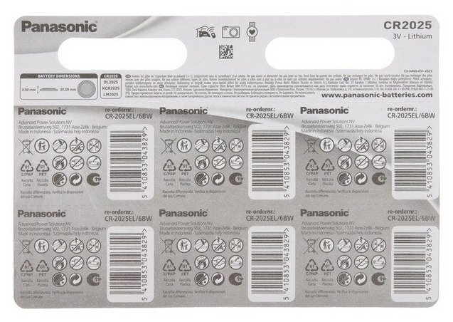Батарейки Panasonic CR 2025 Bli Lithium, 6 шт. (CR-2025EL/6B) - фото №9
