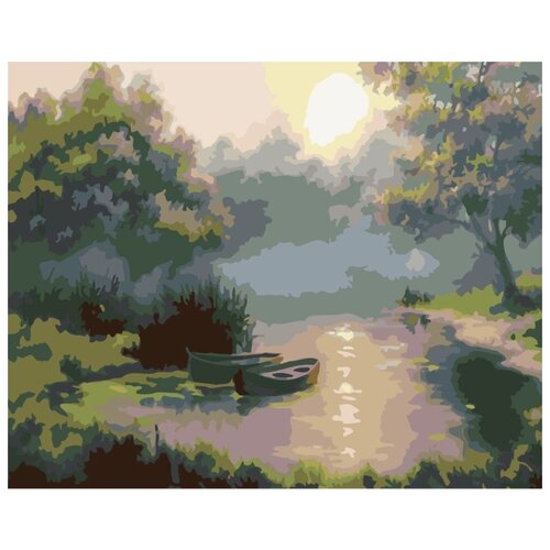 картина по номерам лодки у причала 40x50 см Картина по номерам Лодки в лесу, 40x50 см
