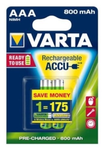 Аккумулятор Ni-Mh 800 мА·ч VARTA Recharge Accu Power 800 AAA, 2 шт.