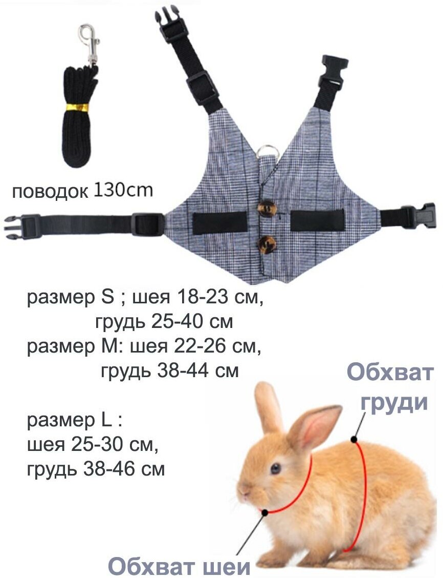Шлейка жилетка и поводок для грызунов кроликов шиншилл кошек собак размер M - фотография № 3