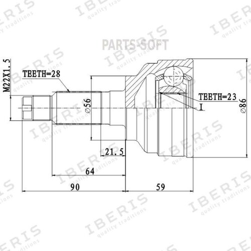 IBERIS IB6090 ШРУС наруж (размер 23Х56Х28, без АБС) MAZDA 626 91-02 XEDOS 6 92-