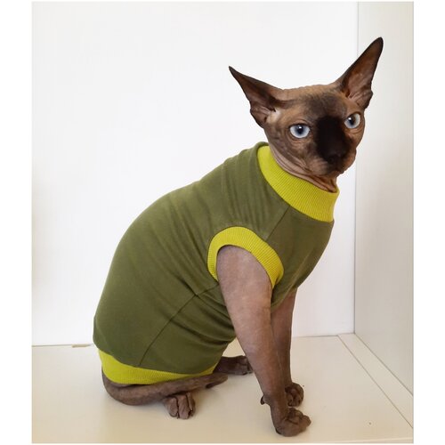 Футболка для кошек, размер 30 (длина спины 30см), цвет зеленый кедр / майка футболка для кошек сфинкс /одежда для животных / одежда для кошек сфинкс