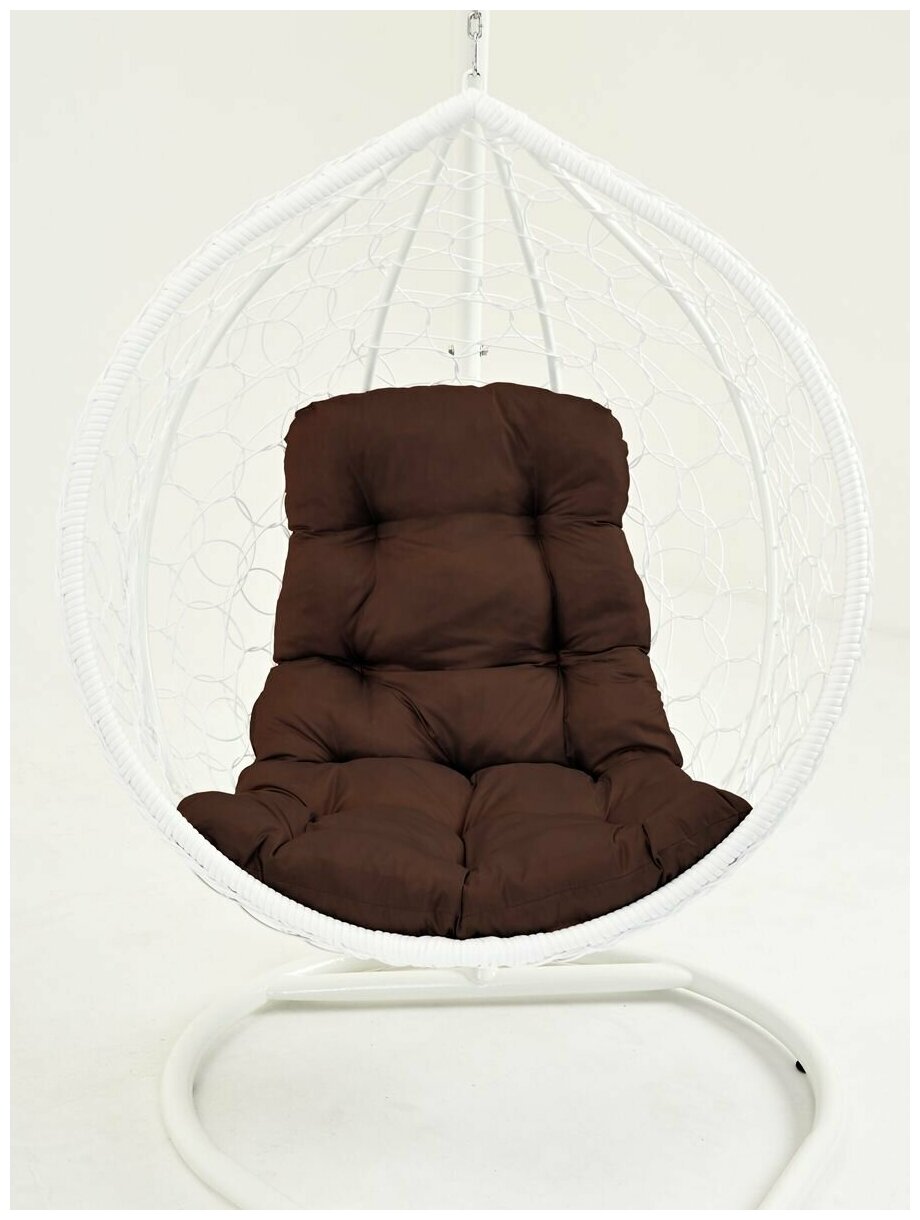 Подвесное кресло-кокон Yova Bubble из эко-ротанга, стойка белая, подушка трапеция коричневая - фотография № 5