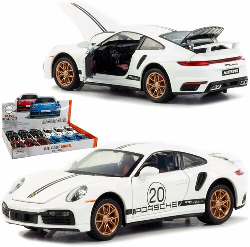 Машинка игрушка металлическая 1:32 Porsche 911 Turbo S (Порше) инерционная детская / Белый