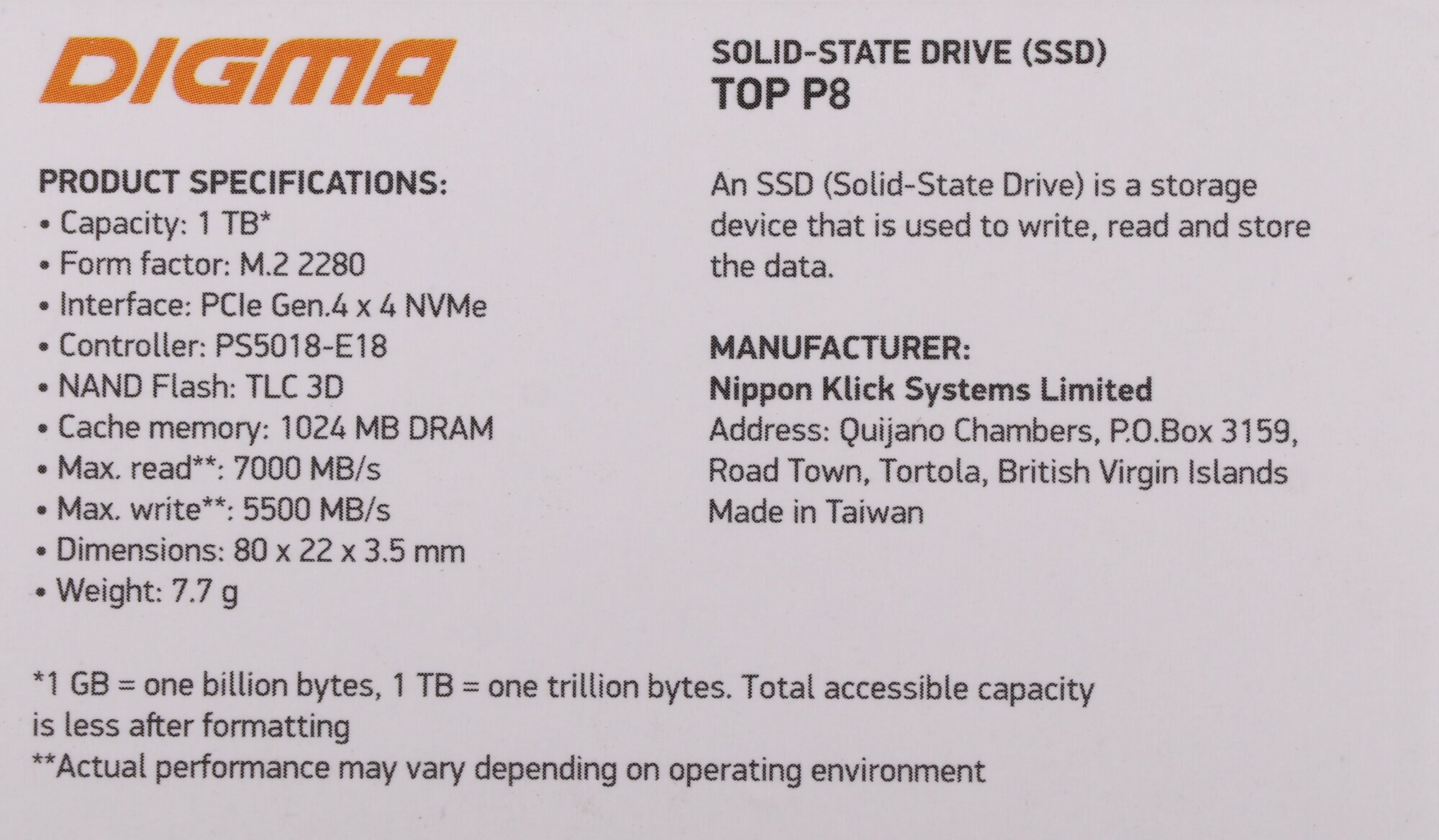 Накопитель SSD Digma 1Tb (DGST4001TP83T) - фото №6