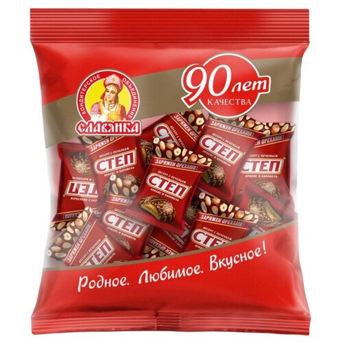 Конфеты шоколадные Степ шоколадные, десерт с печеньем Славянка, 190г