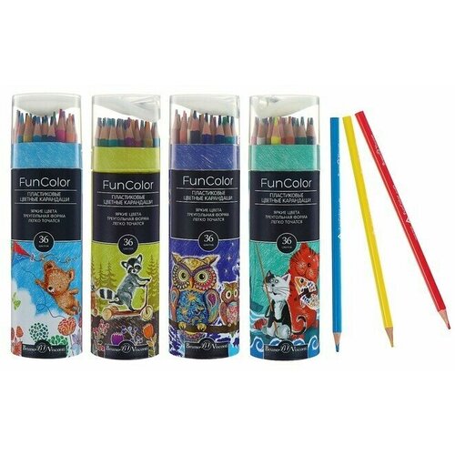 Карандаши цветные 36 цветов Funcolor пластиковые, в картонной тубе, микс из 4 видов карандаши цветные 18 цв funcolor пластиковые 30 0061 1