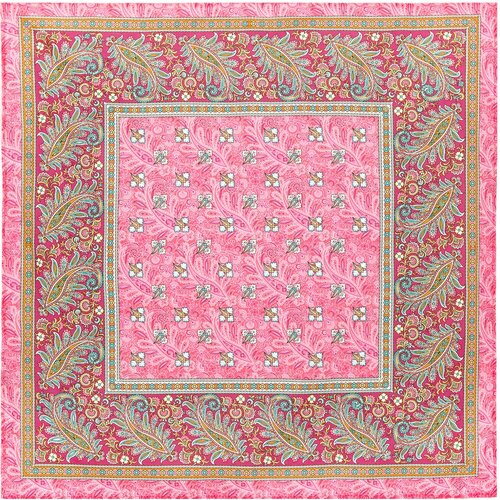 Платок из хлопка Павловопосадские платки Зимнее утро 3, розовый, 80 х 80 см