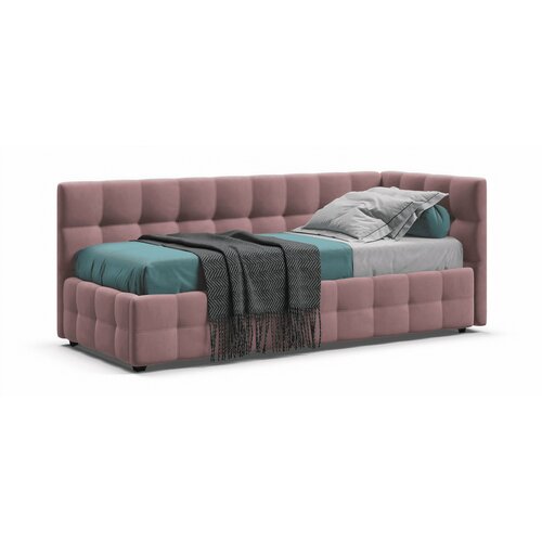 Односпальная кровать BOSS mini, с ящиками для хранения, велюр Monolit роуз, 90х200 см