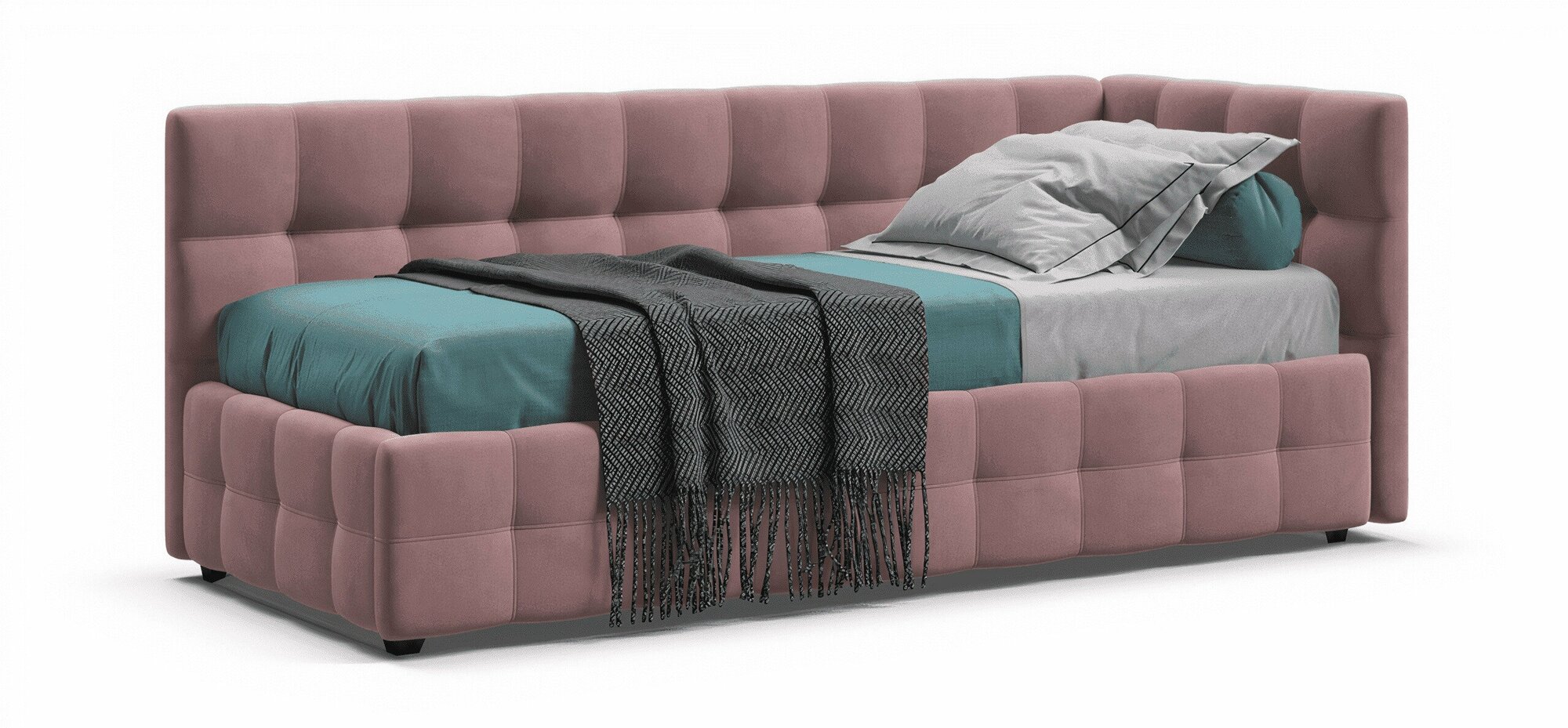 Односпальная кровать BOSS Sleep mini, с ящиками для хранения, велюр Monolit роуз, 90х200 см