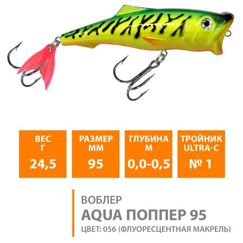 воблер для рыбалки поверхностный aqua поппер 95mm 24 5g цвет 102 Воблер для рыбалки поверхностный AQUA Поппер 95mm 24.5g цвет 056