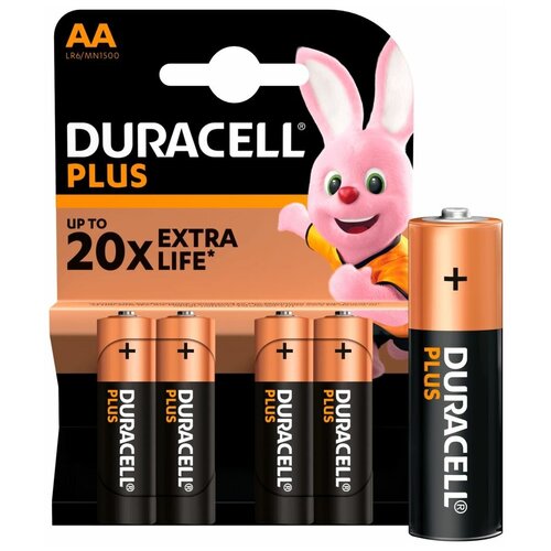 Батарейки Duracell PLUS АА (LR6), 4 шт батарейка щелочная duracell lr03 aaa optimum 1 5в блистер 4 шт